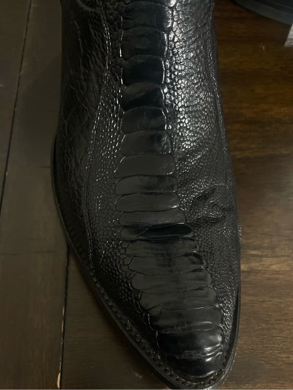 Black genuine ostrich leg cowboy boots - Picture 3 of 14